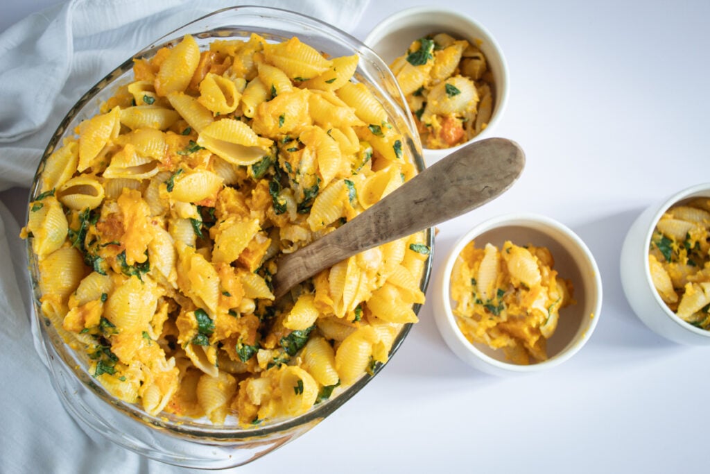 Butternut squash mac and cheese with apples and cheddar.