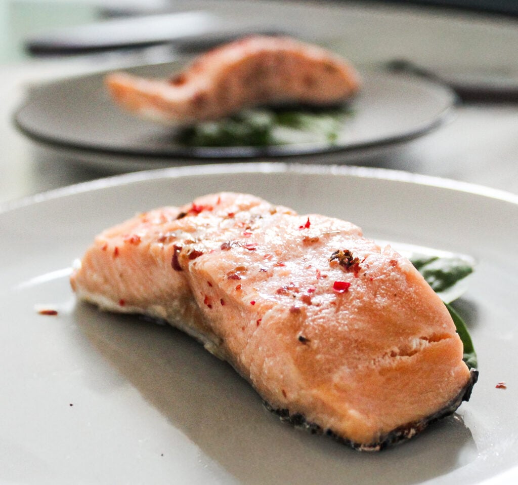 pink peppercorn poached salmon.