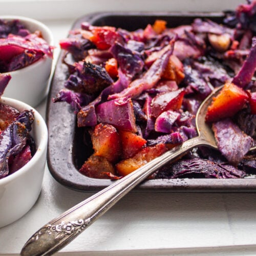 red cabbage with black plums.