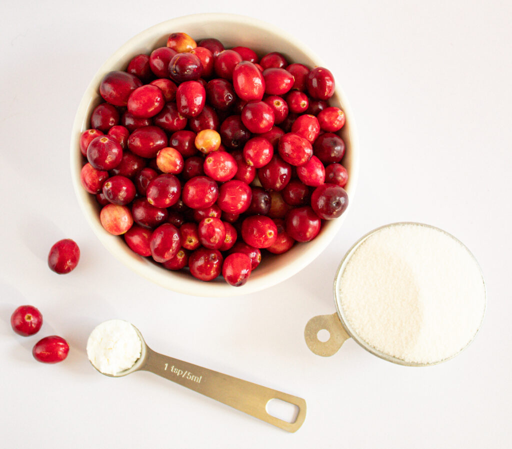 ingredients for sugared coated cranberries