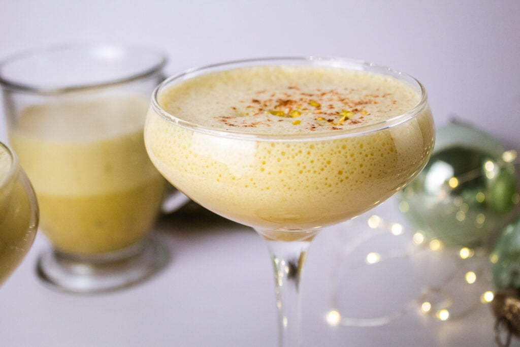 Pistachio eggnog is filled with holiday spice and nostalgic comfort.