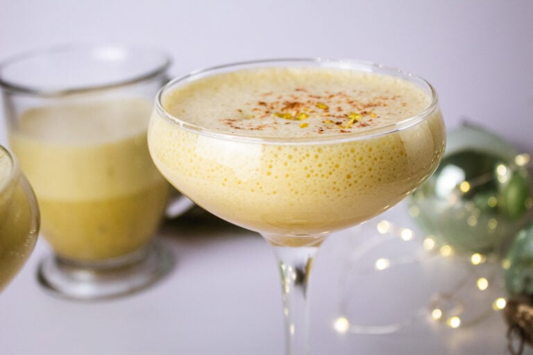 Pistachio eggnog is filled with holiday spice and nostalgic comfort.