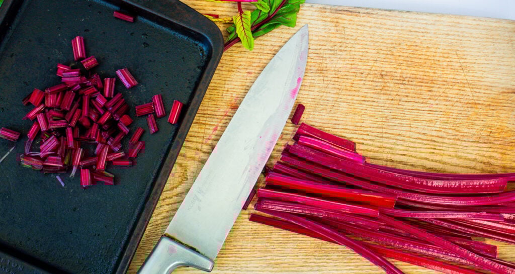 Roasred beet stalks with rosemary white beans.