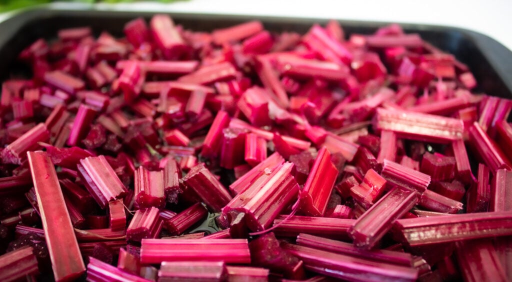 Roasted beet stems with rosemary and white beans.