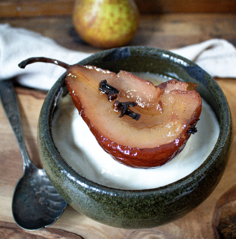 Stewed bosc pears for yogurt bowls