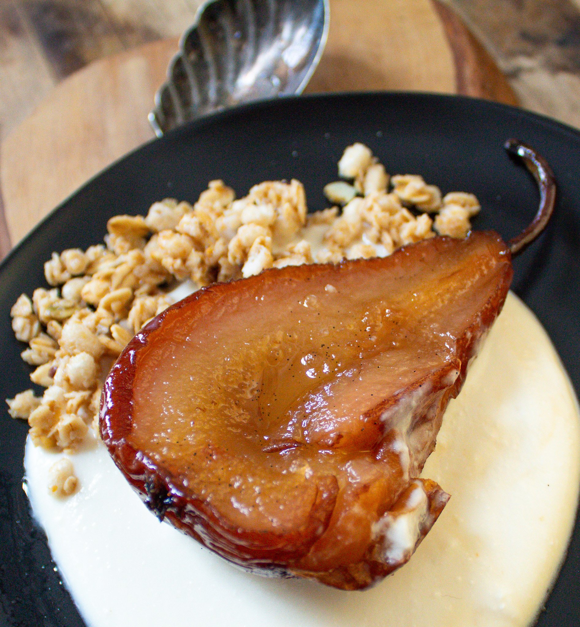Stewed Bosc pears for yogurt bowls.