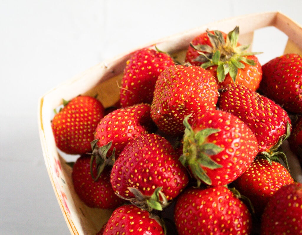 fresh strawberries for stewed strawberries with bay leaves.