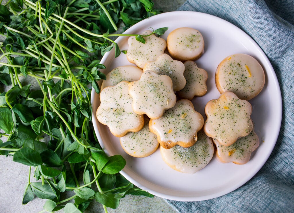Pea shoot sugar dusted cookies. 