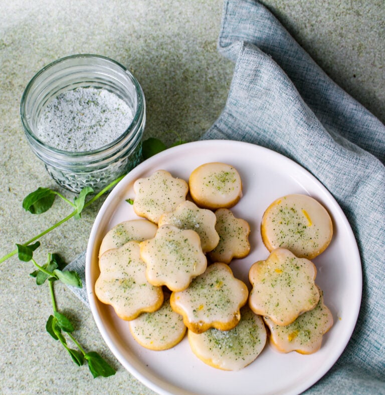 Meyer Lemon Glazed Cookies with Pea Shoot Sugar