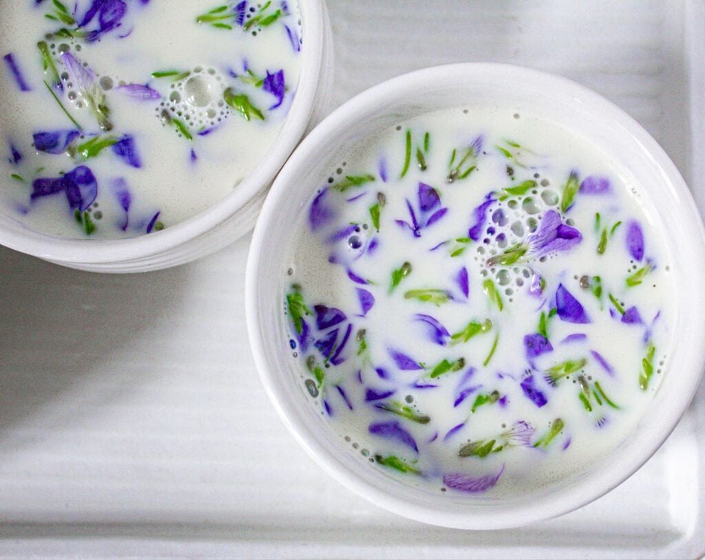 Violet Panna Cotta with Sugared Violets.