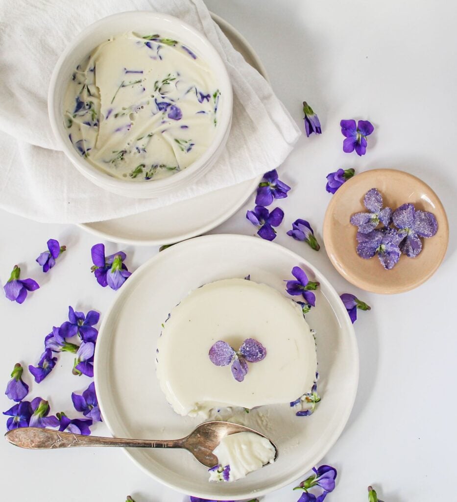 Violet Panna Cotta with Sugared Violets.