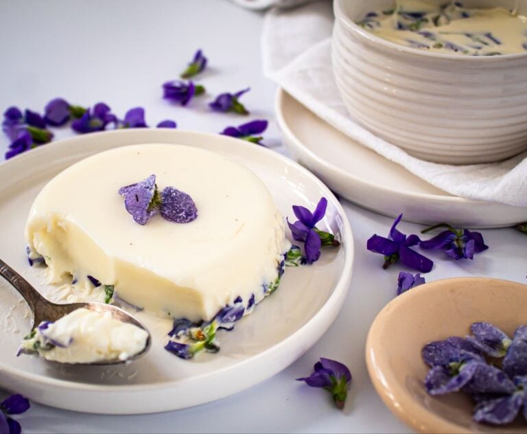Violet Panna Cotta with Sugared Violets