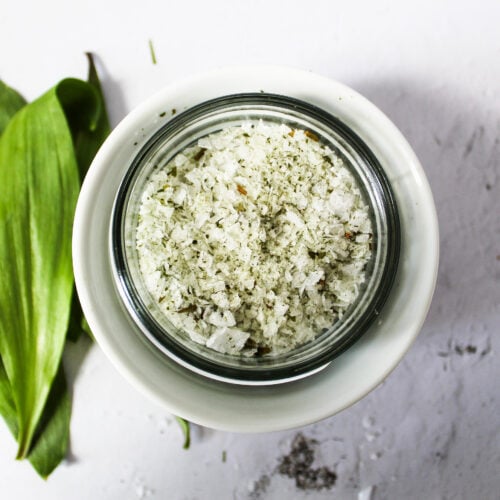 Roasted Ramp Salt with Flaky Sea Salt.