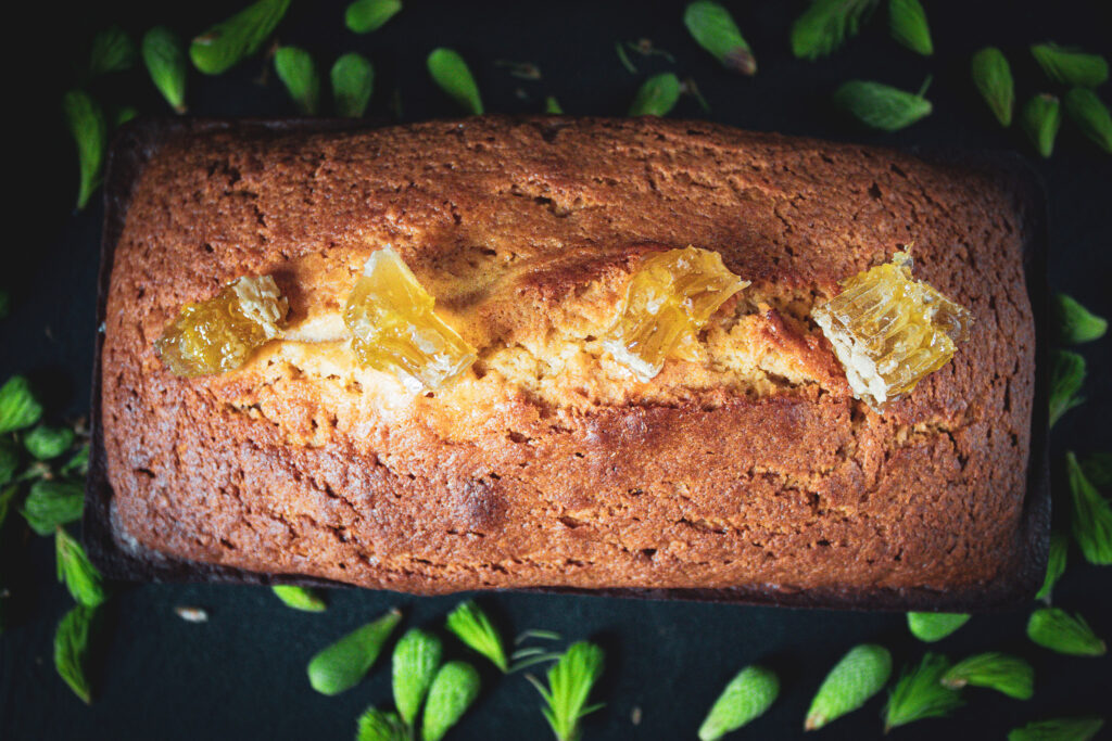 spruce tip honey loaf cake. 