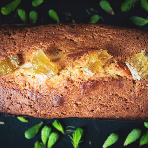spruce tip honey loaf cake.