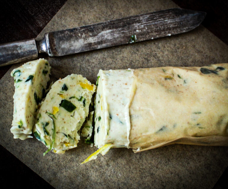 Browned Butter Ramp Compound Butter with Lemon Zest.
