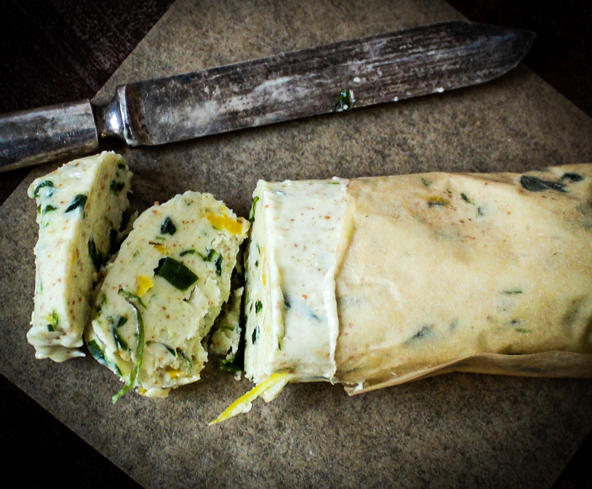 Browned Butter Ramp Compound Butter with Lemon Zest.