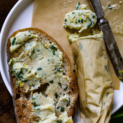 Browned Butter Ramp Compound Butter with Lemon Zest.