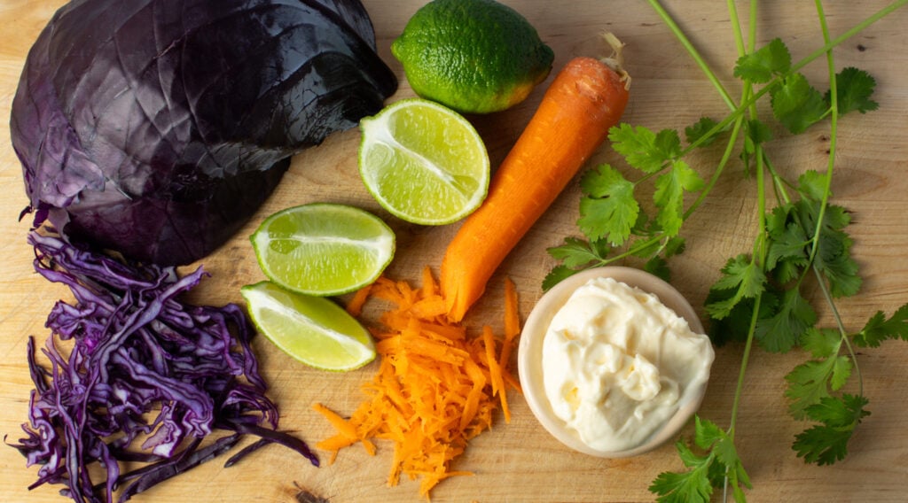 Red Cabbage Coleslaw with Lime and Cilantro.