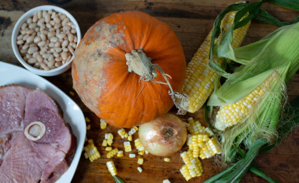 Harvest Succotash with Pumpkin and Smoked Ham.