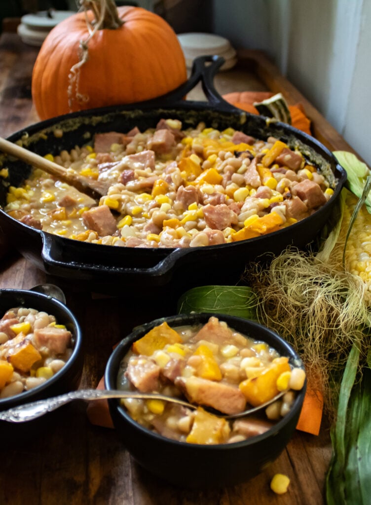 Harvest Succotash with Pumpkin and Smoked Ham.
